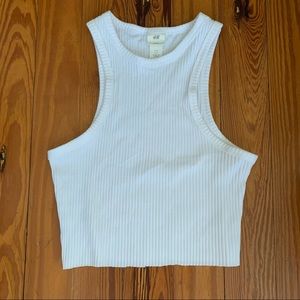 White Cropped Ribbed Tank